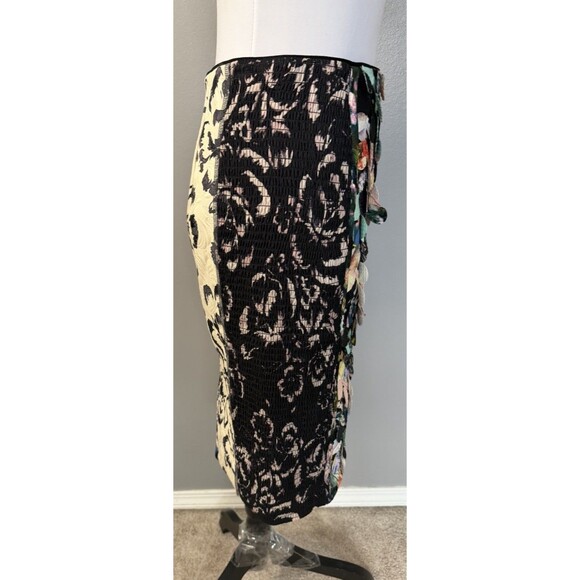 Beguile by Byron Lars Black Printed Midi Multicolored Stretch Pencil Skirt Sz 4 - Picture 4 of 9